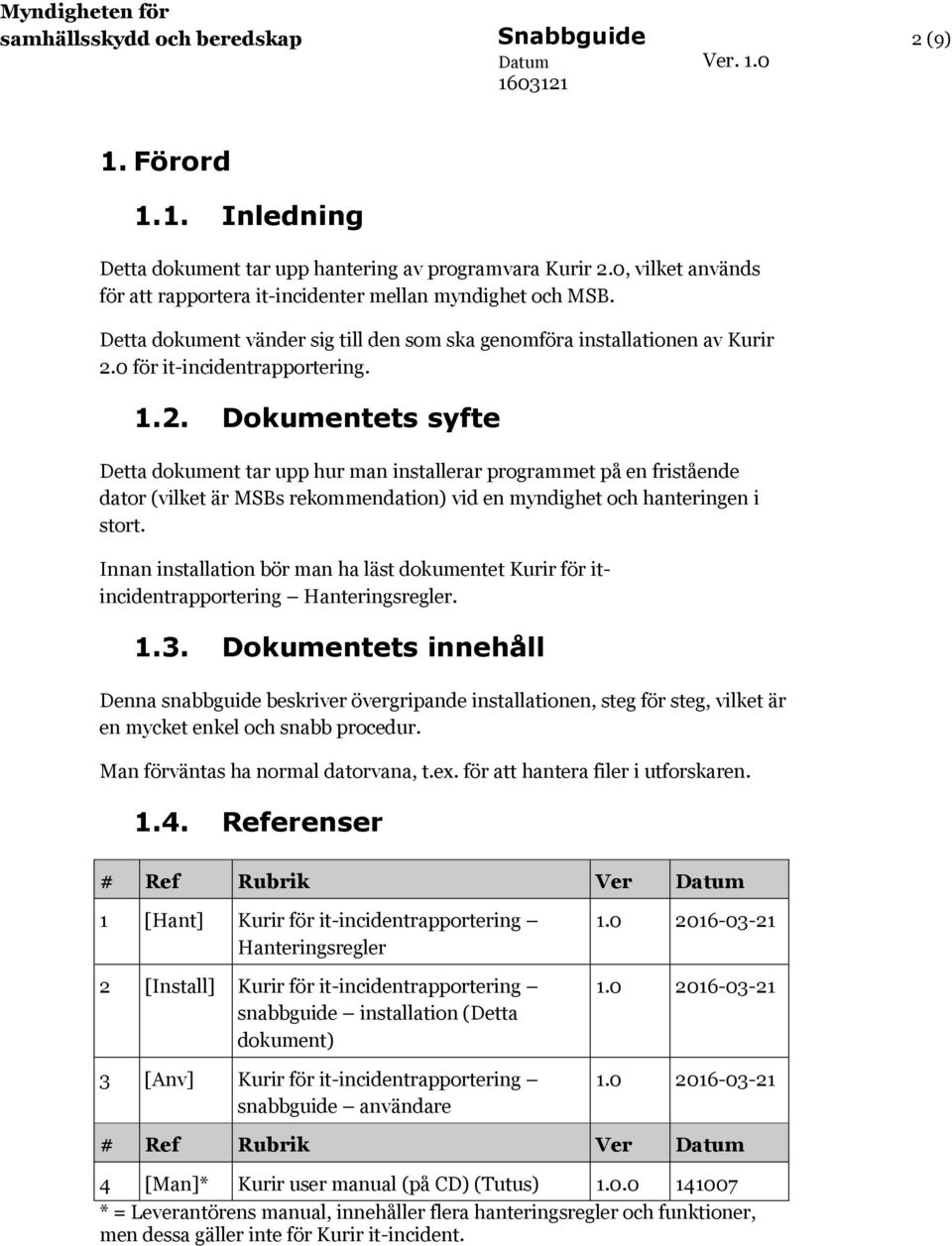 0 för it-incidentrapportering. 1.2.