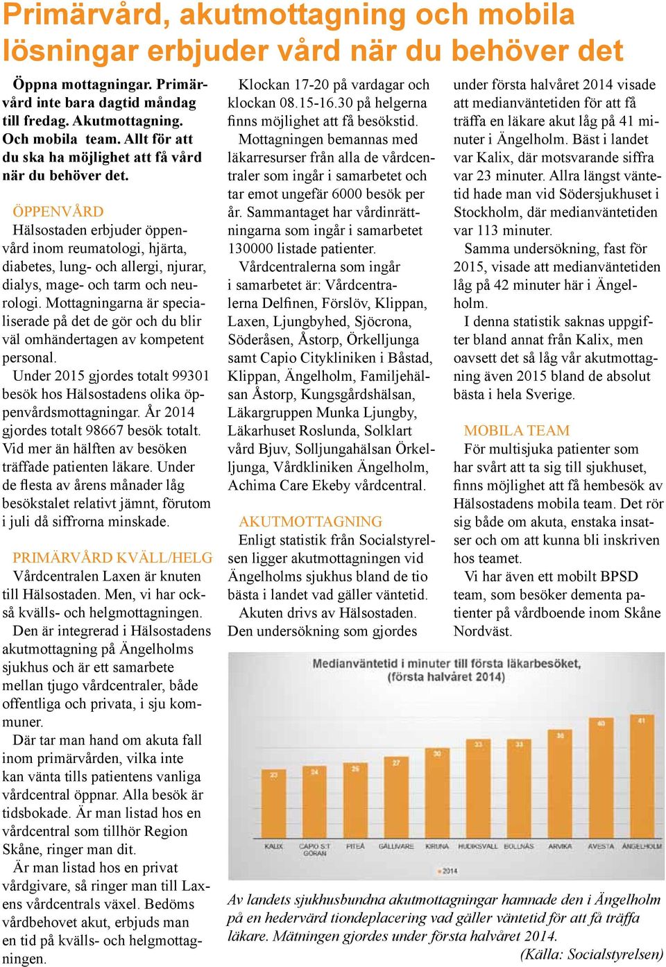 ÖPPENVÅRD Hälsostaden erbjuder öppenvård inom reumatologi, hjärta, diabetes, lung- och allergi, njurar, dialys, mage- och tarm och neurologi.