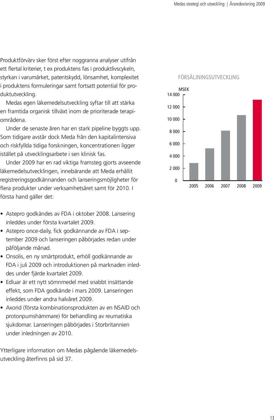 Medas egen läkemedelsutveckling syftar till att stärka en framtida organisk tillväxt inom de prioriterade terapiområdena. Under de senaste åren har en stark pipeline byggts upp.