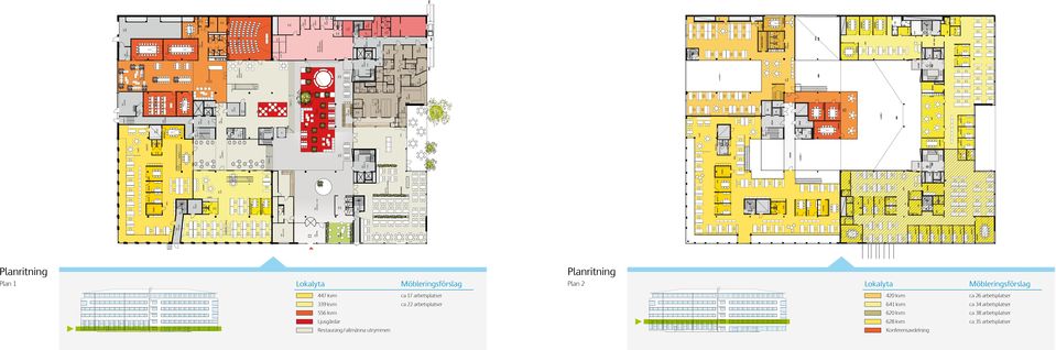 ca 138 kvm Planritning Plan 2 Lokalyta SKALA 1:250 (A3) 447 kvm ca 17 arbetsplatser 420 kvm ca 26 arbetsplatser 339 kvm ca 22 arbetsplatser 641