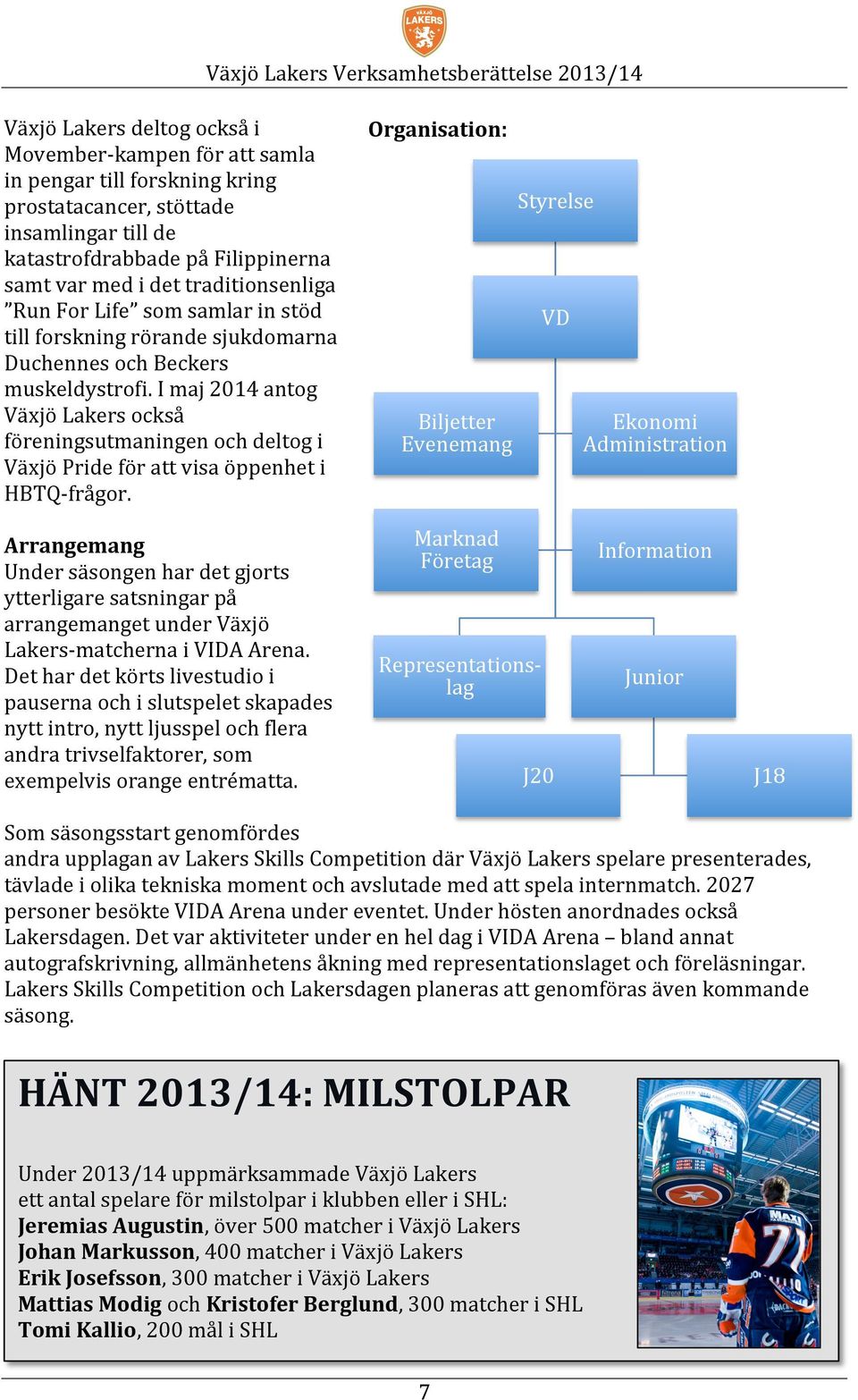 I maj 2014 antog Växjö Lakers också Biljetter Ekonomi föreningsutmaningen och deltog i Evenemang Administration Växjö Pride för att visa öppenhet i HBTQ- frågor.