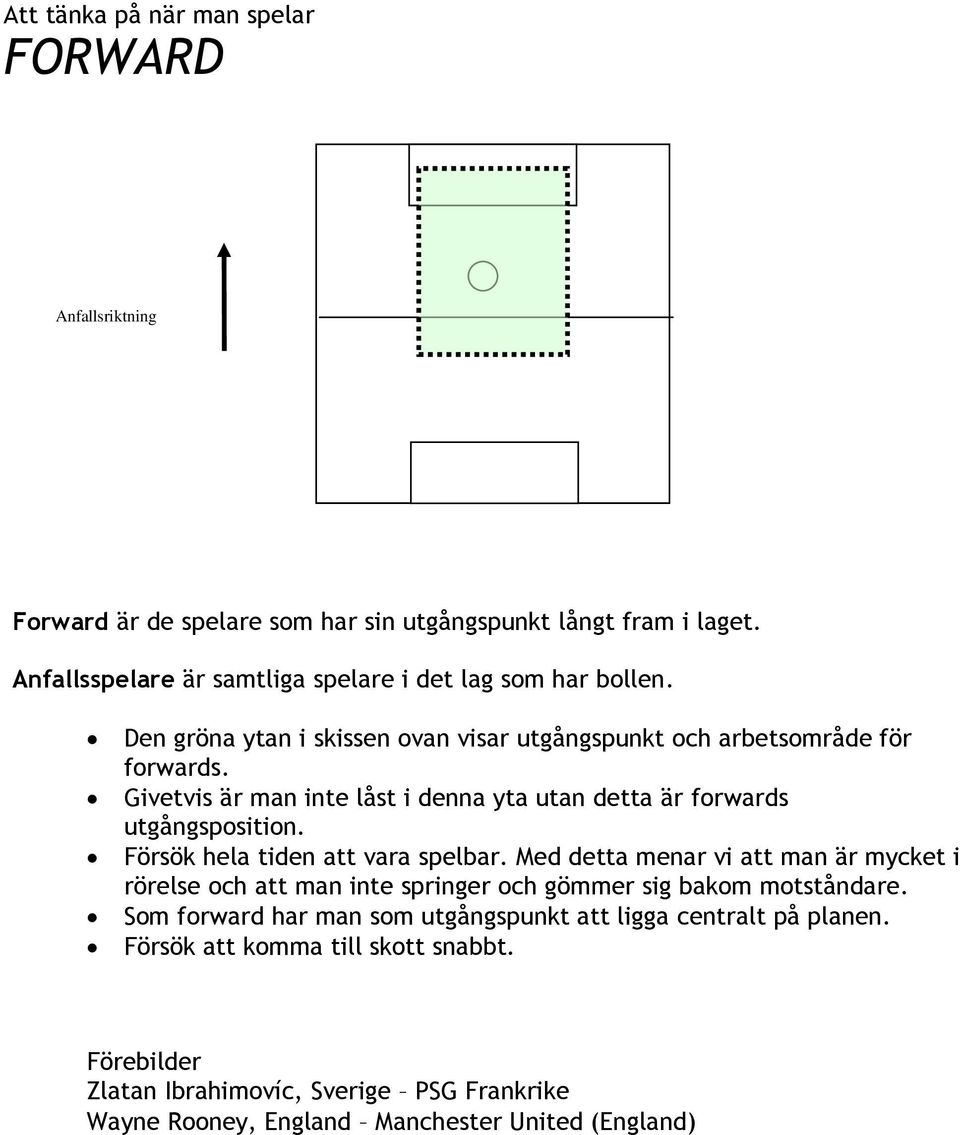 Försök hela tiden att vara spelbar. Med detta menar vi att man är mycket i rörelse och att man inte springer och gömmer sig bakom motståndare.