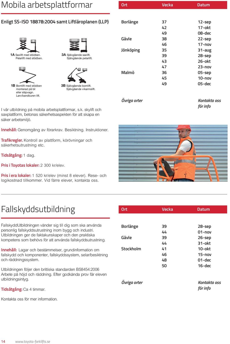 eller släpvagn. Larv/bandburen lift. lift. 2B 2B Spårbunden bomlift, bomlift, under-bro-lift. Självgående saxlift. saxlift. 1B Bomlift 1B Bomlift med med stödben stödben Självgående pelarlift.