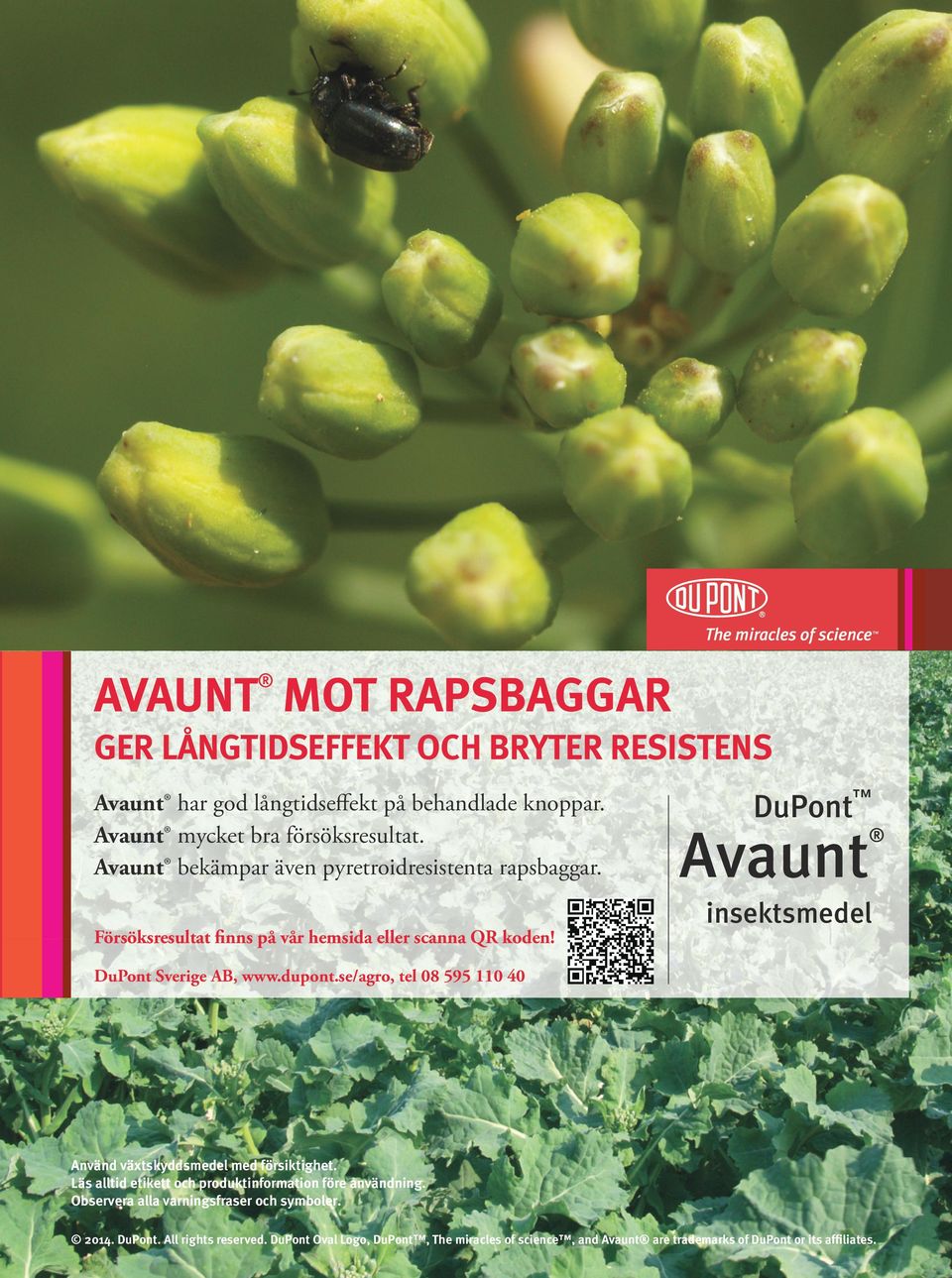 DuPont Avaunt insektsmedel DuPont Sverige AB, www.dupont.se/agro, tel 08 595 110 40 Använd växtskyddsmedel med försiktighet.