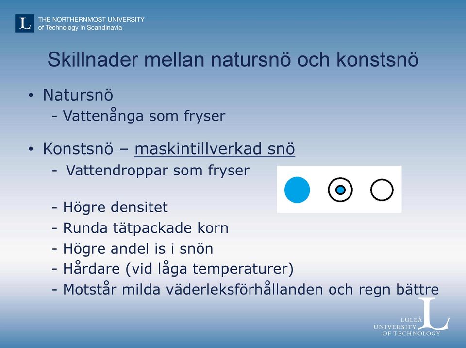 Högre densitet - Runda tätpackade korn - Högre andel is i snön -