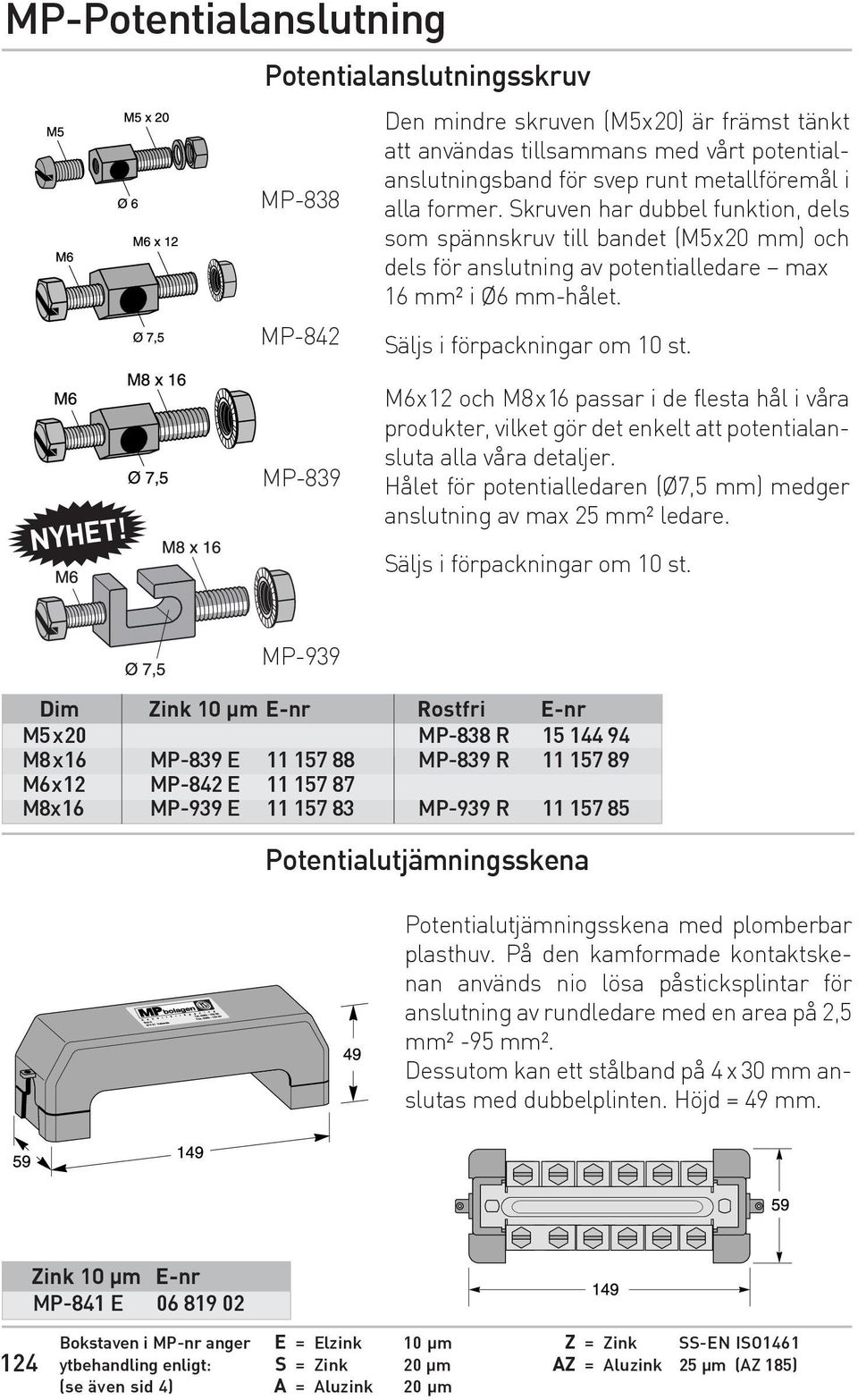 MP-839 M6x12 och M8x16 passar i de flesta hål i våra produkter, vilket gör det enkelt att potentialansluta alla våra detaljer.