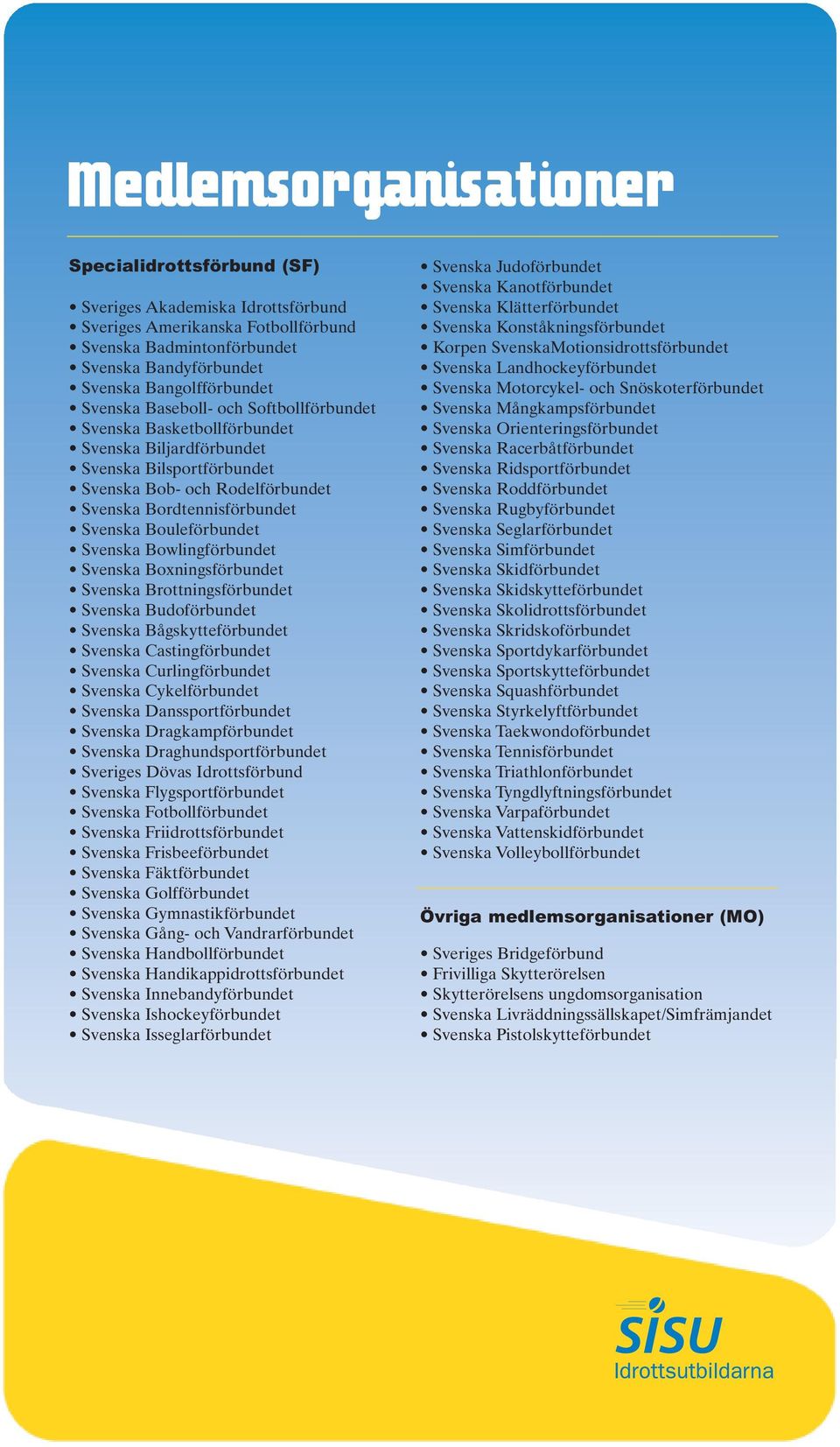 Bouleförbundet Svenska Bowlingförbundet Svenska Boxningsförbundet Svenska Brottningsförbundet Svenska Budoförbundet Svenska Bågskytteförbundet Svenska Castingförbundet Svenska Curlingförbundet