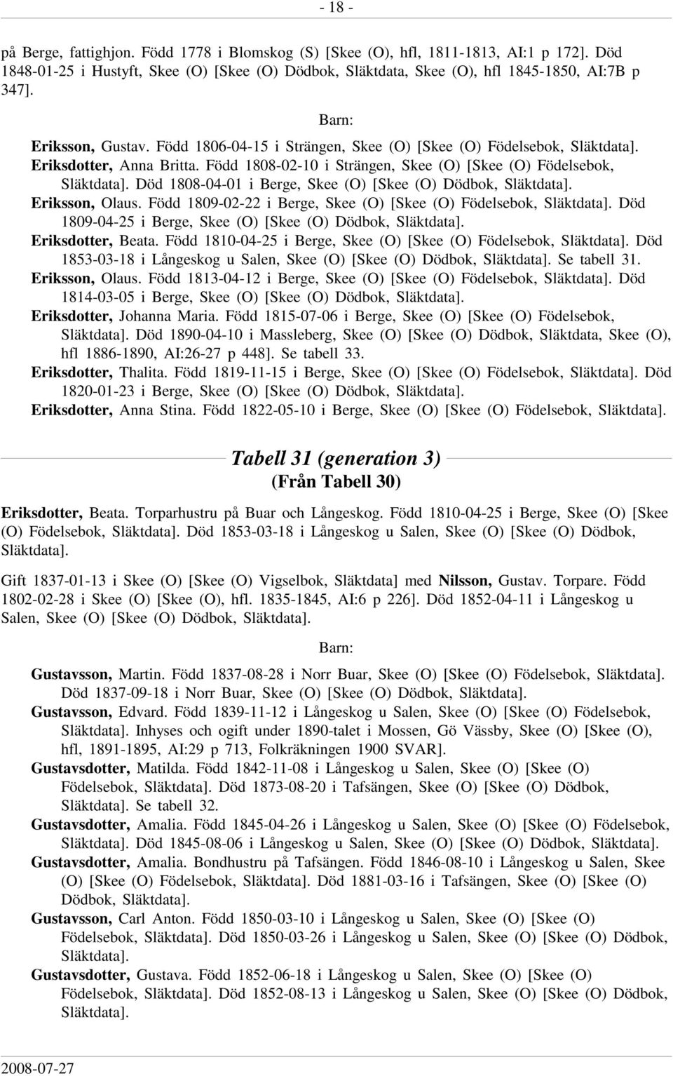 Född 1808-02-10 i Strängen, Skee (O) [Skee (O) Födelsebok, Död 1808-04-01 i Berge, Skee (O) [Skee (O) Dödbok, Eriksson, Olaus.