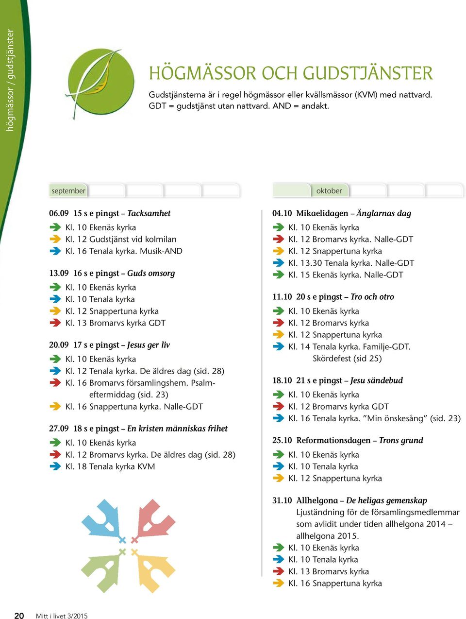 12 Snappertuna kyrka Kl. 13 Bromarvs kyrka GDT 20.09 17 s e pingst Jesus ger liv Kl. 10 Ekenäs kyrka Kl. 12 Tenala kyrka. De äldres dag (sid. 28) Kl. 16 Bromarvs församlingshem. Psalmeftermiddag (sid.