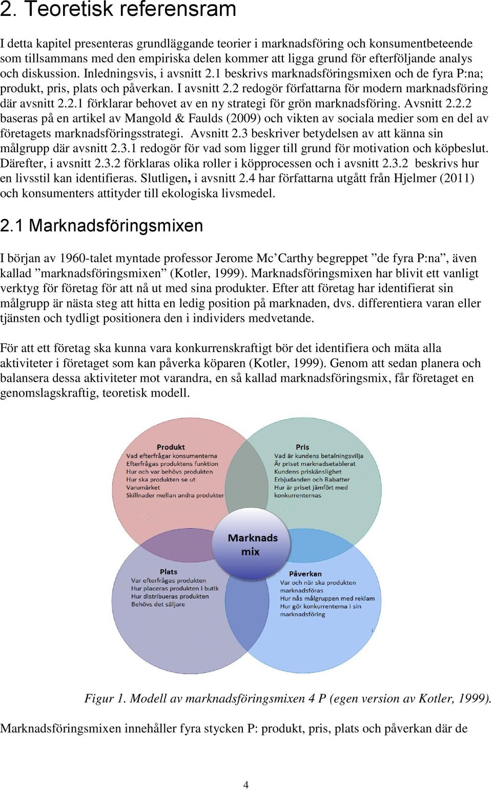 2 redogör författarna för modern marknadsföring där avsnitt 2.2.1 förklarar behovet av en ny strategi för grön marknadsföring. Avsnitt 2.2.2 baseras på en artikel av Mangold & Faulds (2009) och vikten av sociala medier som en del av företagets marknadsföringsstrategi.