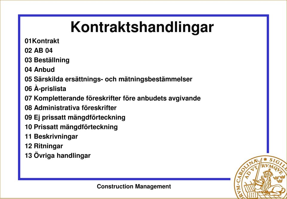 föreskrifter före anbudets avgivande 08 Administrativa föreskrifter 09 Ej