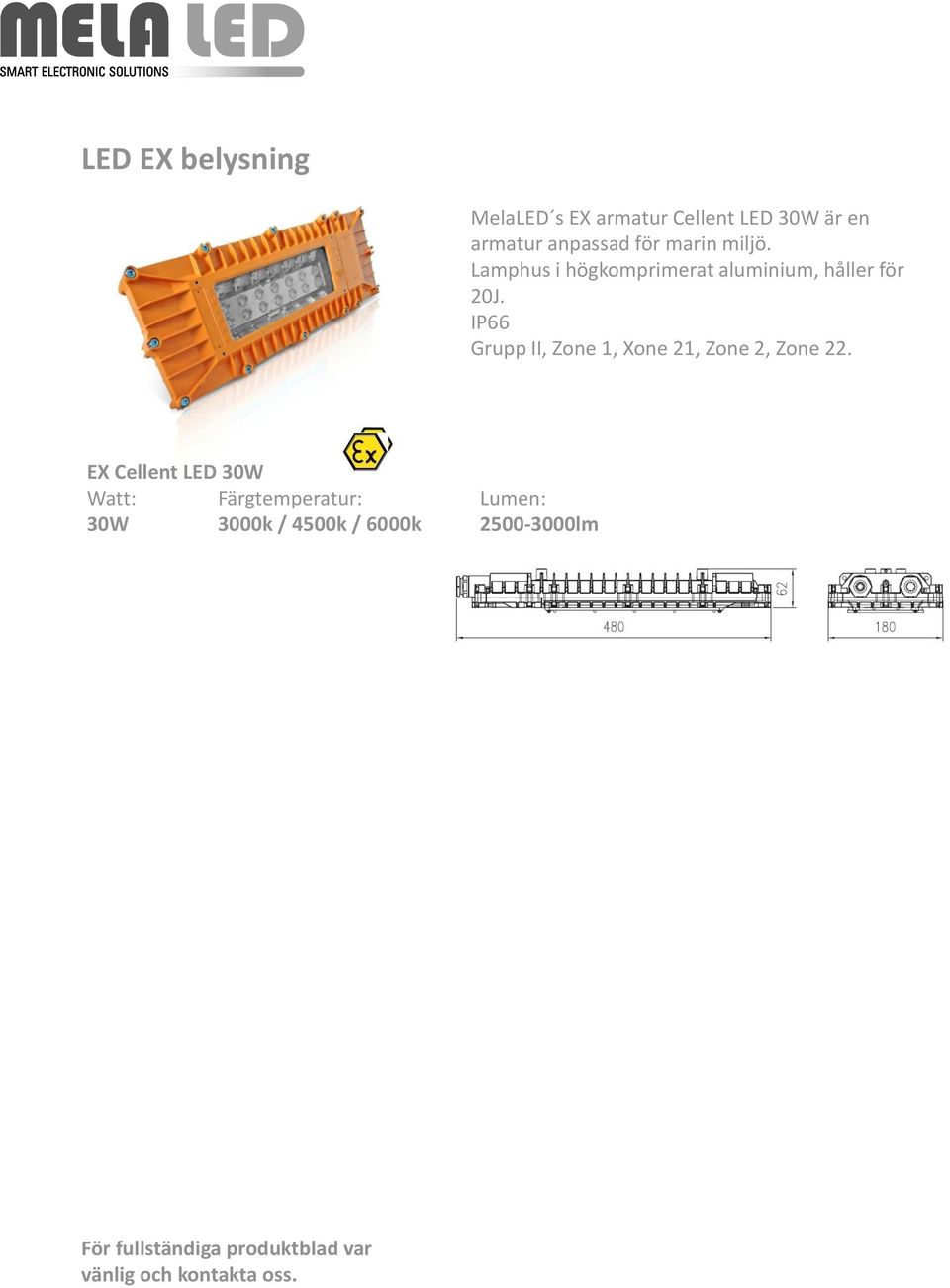 IP66 Grupp II, Zone 1, Xone 21, Zone 2, Zone 22.