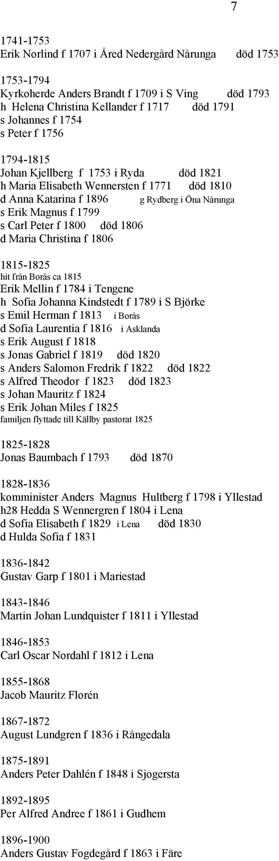 Maria Christina f 1806 1815-1825 hit från Borås ca 1815 Erik Mellin f 1784 i Tengene h Sofia Johanna Kindstedt f 1789 i S Björke s Emil Herman f 1813 i Borås d Sofia Laurentia f 1816 i Asklanda s