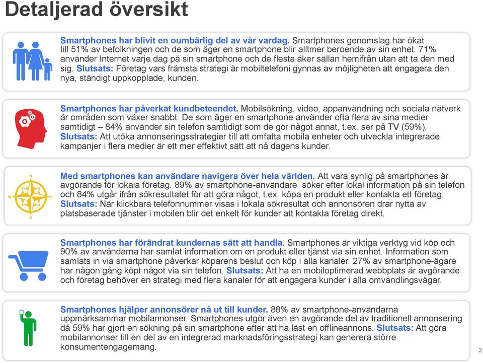 Slutsats: Företag vars främsta strategi är mobiltelefoni gynnas av möjligheten att engagera den nya, ständigt uppkopplade, kunden. Smartphones har påverkat kundbeteendet.