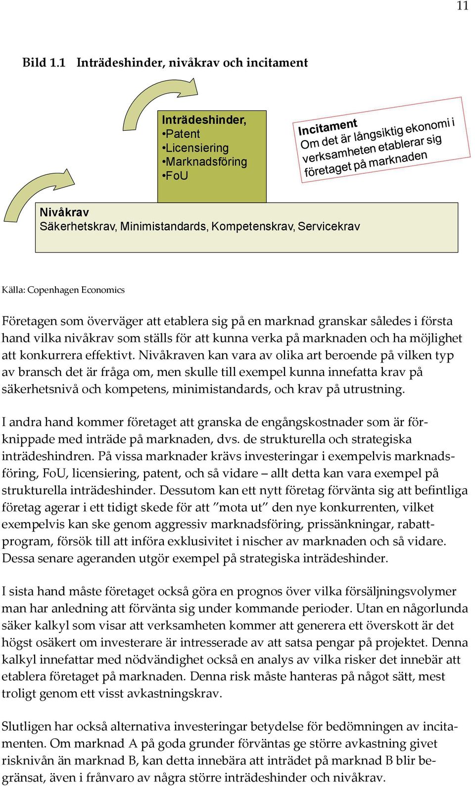 Företagen som överväger att etablera sig på en marknad granskar således i första hand vilka nivåkrav som ställs för att kunna verka på marknaden och ha möjlighet att konkurrera effektivt.