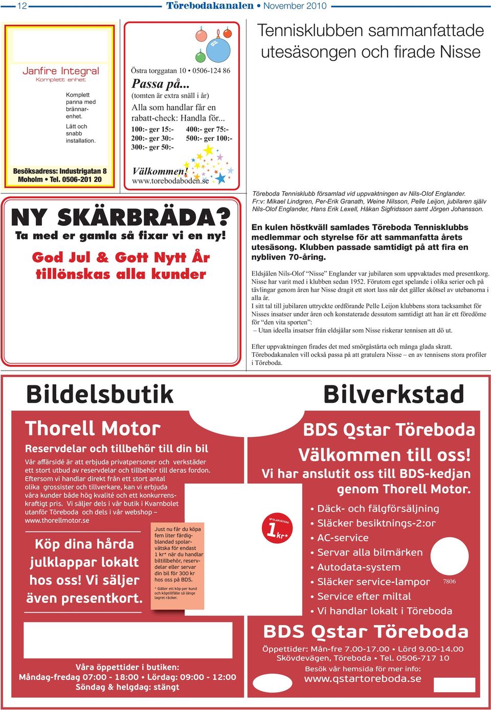 .. 100:- ger 15:- 200:- ger 30:- 300:- ger 50:- 400:- ger 75:- 500:- ger 100:- Tennisklubben sammanfattade utesäsongen och firade Nisse Besöksadress: Industrigatan 8 Moholm Tel. 0506-201 20 Välkommen!