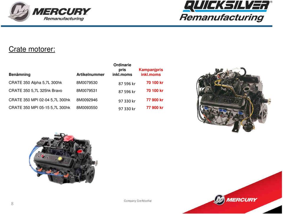 87596 kr 70 100 kr CRATE 350 MPI 02-04 5,7L 300hk 8M0092946 97330 kr