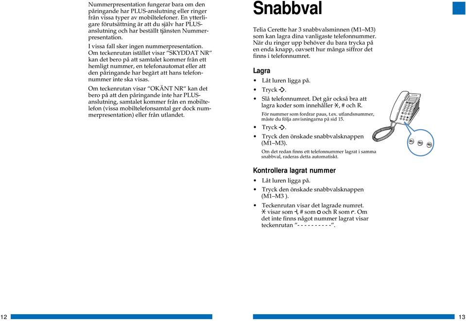 Om teckenrutan istället visar SKYDDAT NR kan det bero på att samtalet kommer från ett hemligt nummer, en telefonautomat eller att den påringande har begärt att hans telefonnummer inte ska visas.