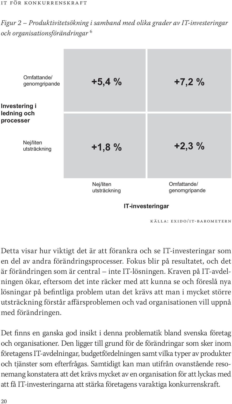 att förankra och se IT-investeringar som en del av andra förändringsprocesser. Fokus blir på resultatet, och det är förändringen som är central inte IT-lösningen.