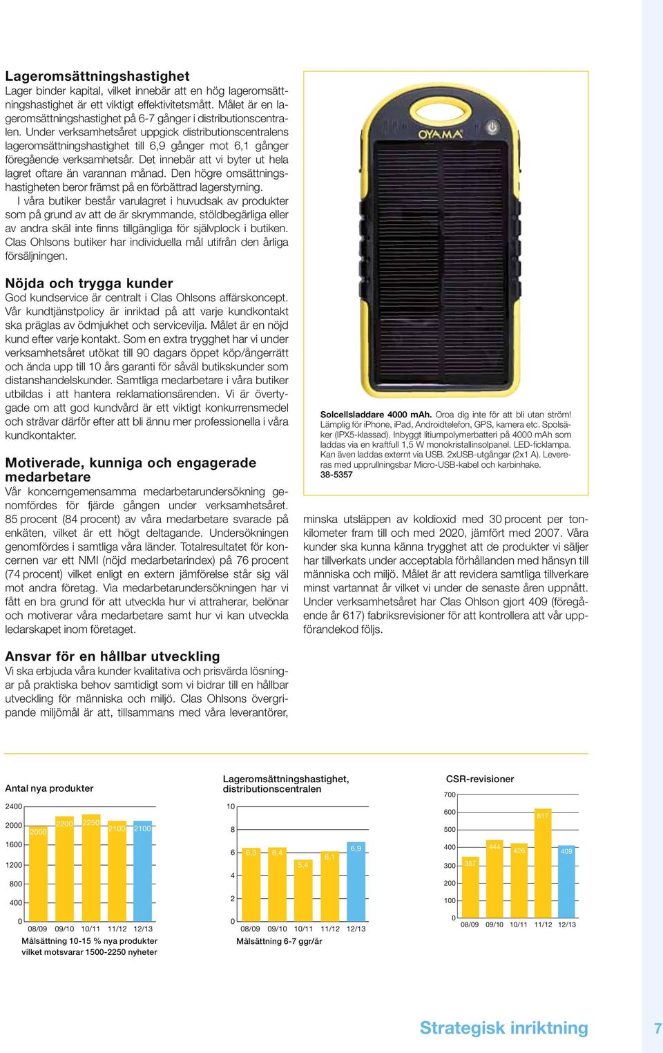 Under verksamhetsåret uppgick distributionscentralens lageromsättningshastighet till 6,9 gånger mot 6,1 gånger föregående verksamhetsår.