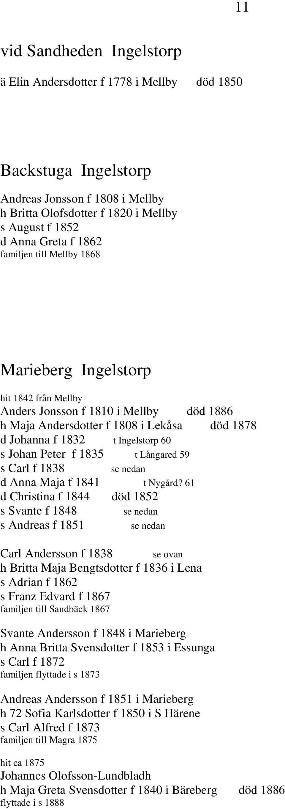 f 1835 t Långared 59 s Carl f 1838 se nedan d Anna Maja f 1841 t Nygård?