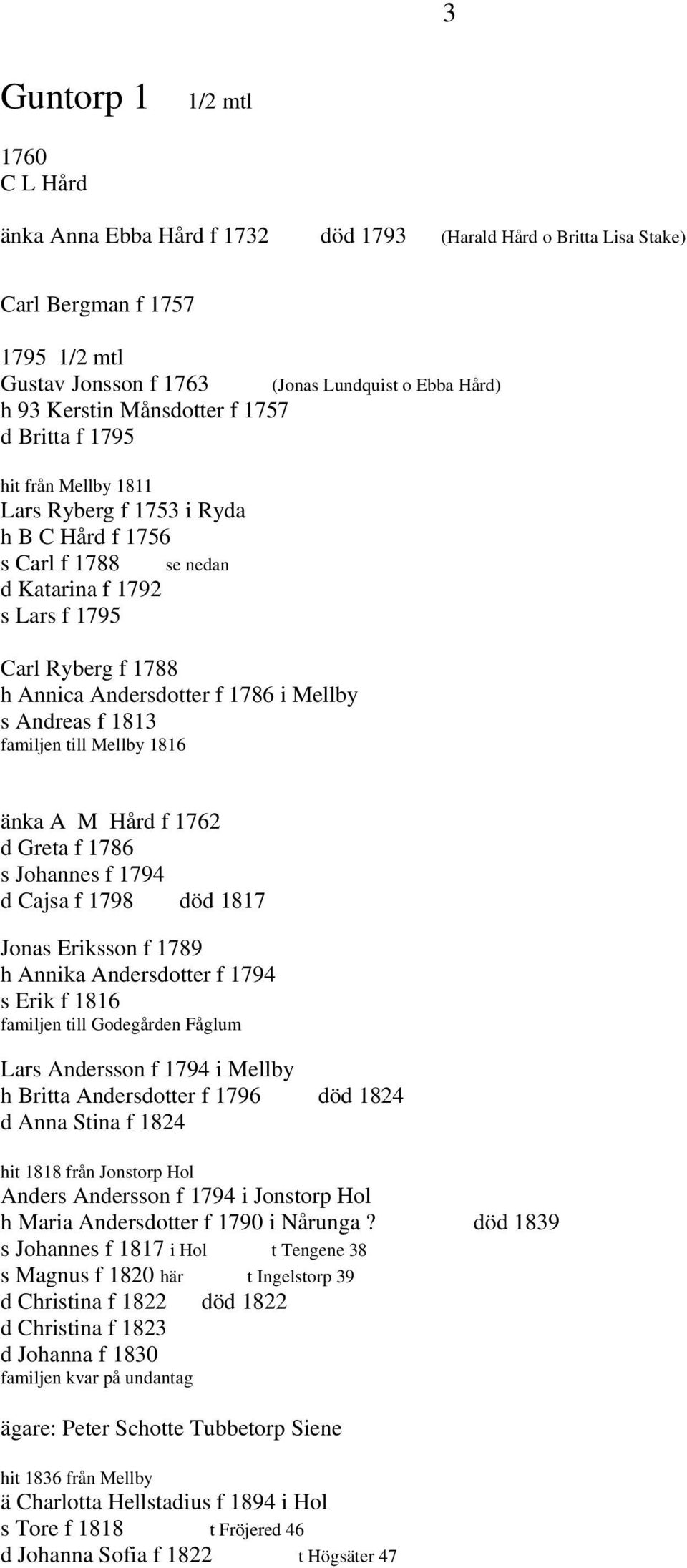 1813 familjen till Mellby 1816 (Jonas Lundquist o Ebba Hård) änka A M Hård f 1762 d Greta f 1786 s Johannes f 1794 d Cajsa f 1798 död 1817 Jonas Eriksson f 1789 h Annika Andersdotter f 1794 s Erik f