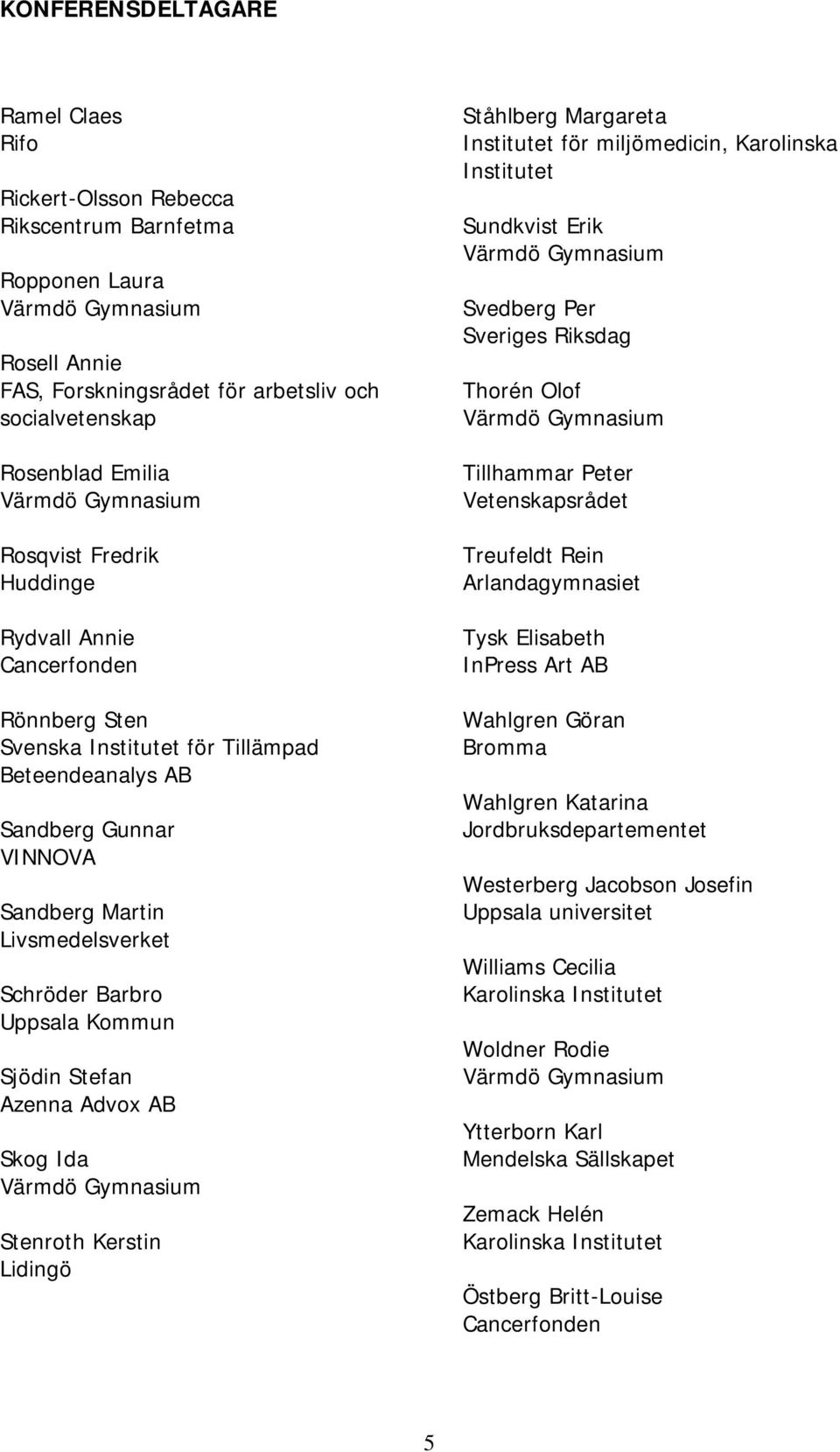 Azenna Advox AB Skog Ida Stenroth Kerstin Lidingö Ståhlberg Margareta Institutet för miljömedicin, Karolinska Institutet Sundkvist Erik Svedberg Per Sveriges Riksdag Thorén Olof Tillhammar Peter