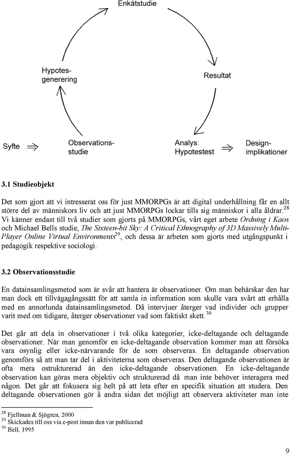 28 Vi känner endast till två studier som gjorts på MMORPGs, vårt eget arbete Ordning i Kaos och Michael Bells studie, The Sixteen-bit Sky: A Critical Ethnography of 3D Massively Multi- Player Online