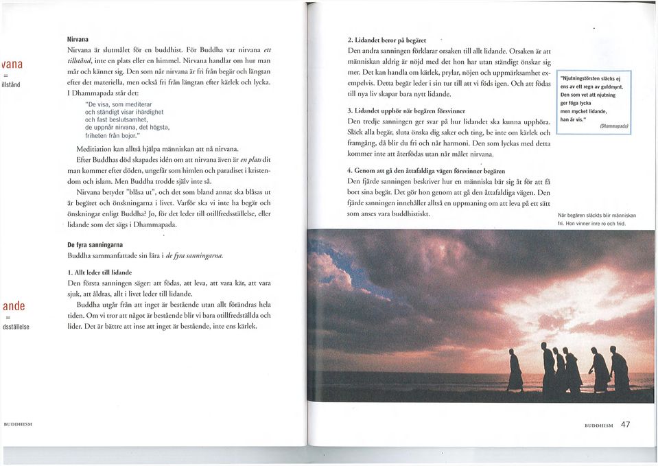 I Dhammapada står det: "De visa, som mediterar och ständigt visar ihärdighet och fast beslutsamhet, de uppnår nirvana, det högsta, friheten från bojor.