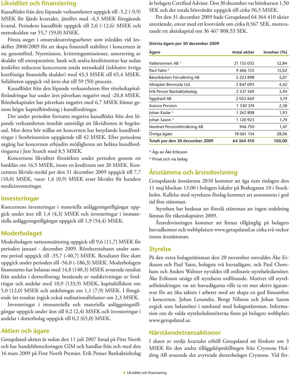 Första steget i omstruktureringsarbetet som inleddes vid årsskiftet 2008/2009 för att skapa finansiell stabilitet i koncernen är nu genomförd.