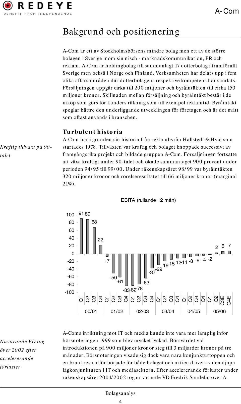 Verksamheten har delats upp i fem olika affärsområden där dotterbolagens respektive kompetens har samlats. Försäljningen uppgår cirka till 200 miljoner och byråintäkten till cirka 150 miljoner kronor.