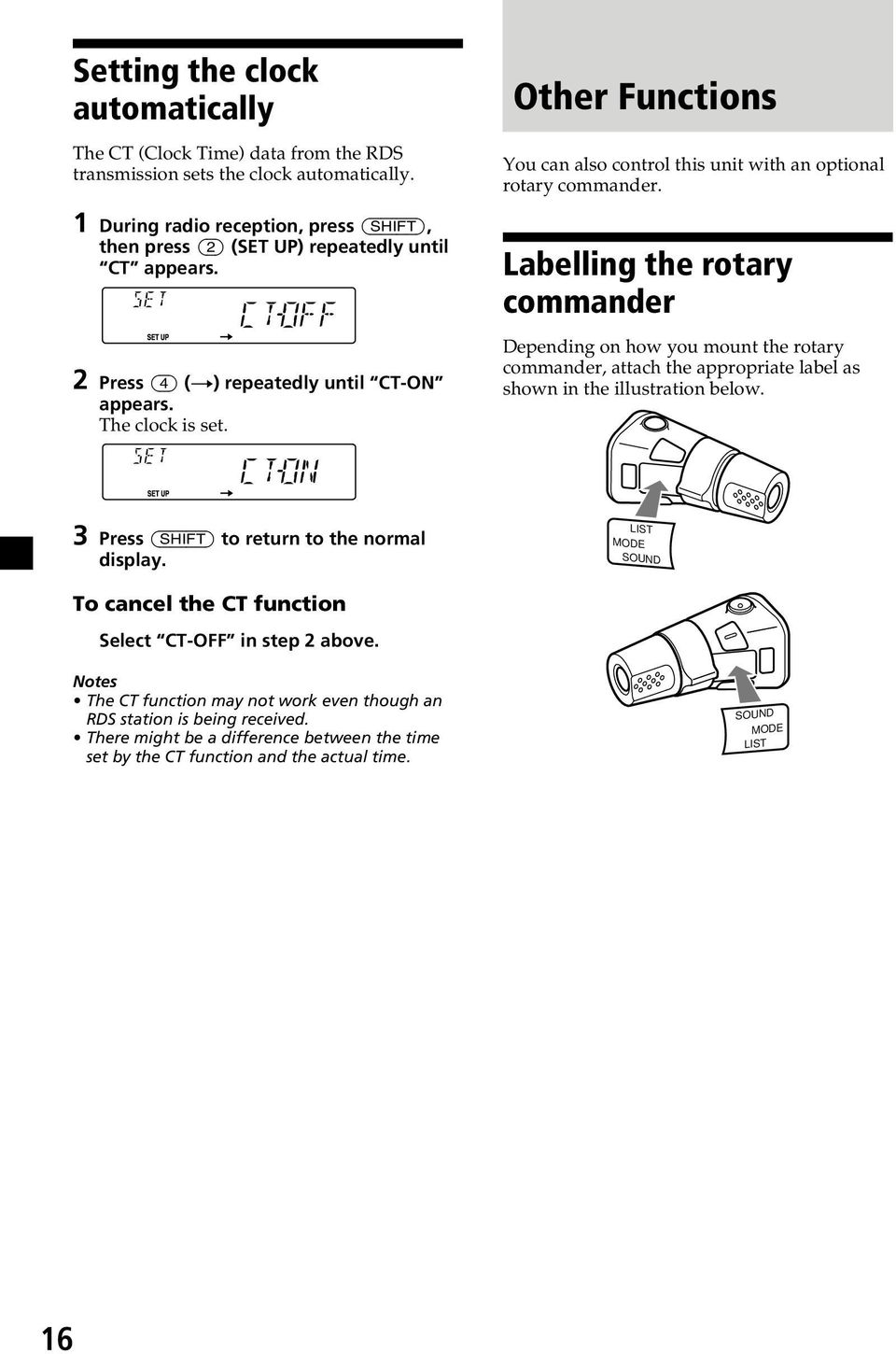 Other Functions You can also control this unit with an optional rotary commander.