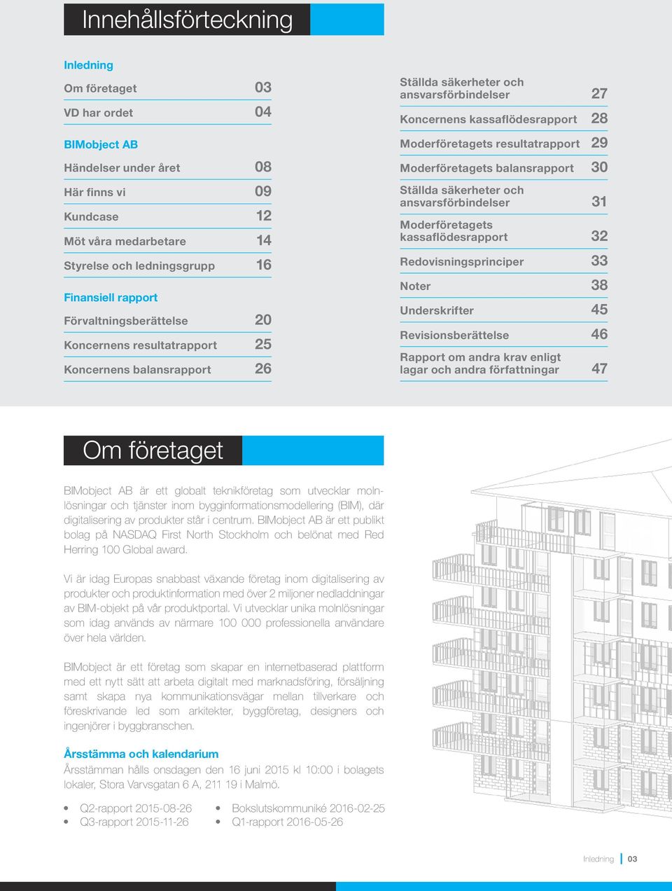 resultatrapport 29 Moderföretagets balansrapport 30 Ställda säkerheter och ansvarsförbindelser 31 Moderföretagets kassaflödesrapport 32 Redovisningsprinciper 33 Noter 38 Underskrifter 45