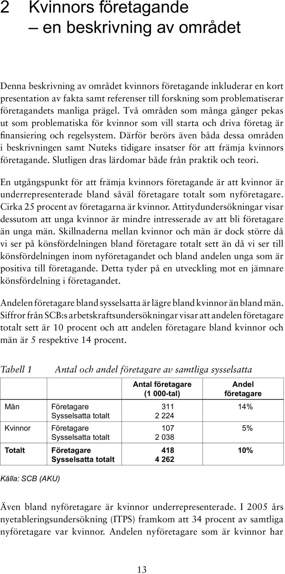 Därför berörs även båda dessa områden i beskrivningen samt Nuteks tidigare insatser för att främja kvinnors företagande. Slutligen dras lärdomar både från praktik och teori.