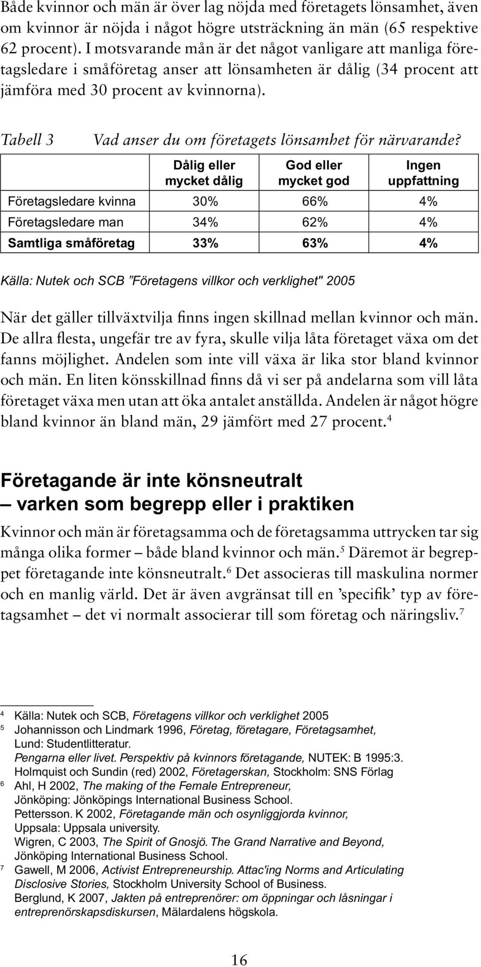 Tabell 3 Vad anser du om företagets lönsamhet för närvarande?