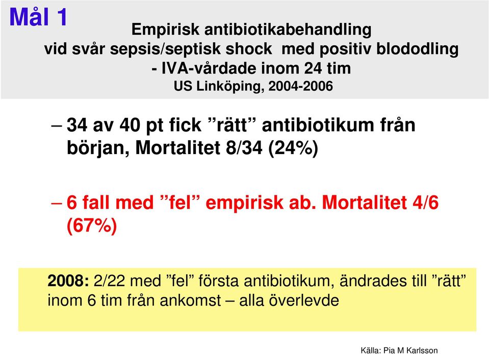 början, Mortalitet 8/34 (24%) 6 fall med fel empirisk ab.