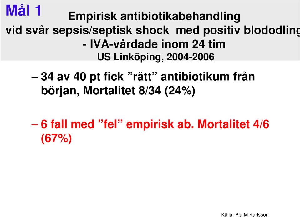 2004-2006 34 av 40 pt fick rätt antibiotikum från början, Mortalitet