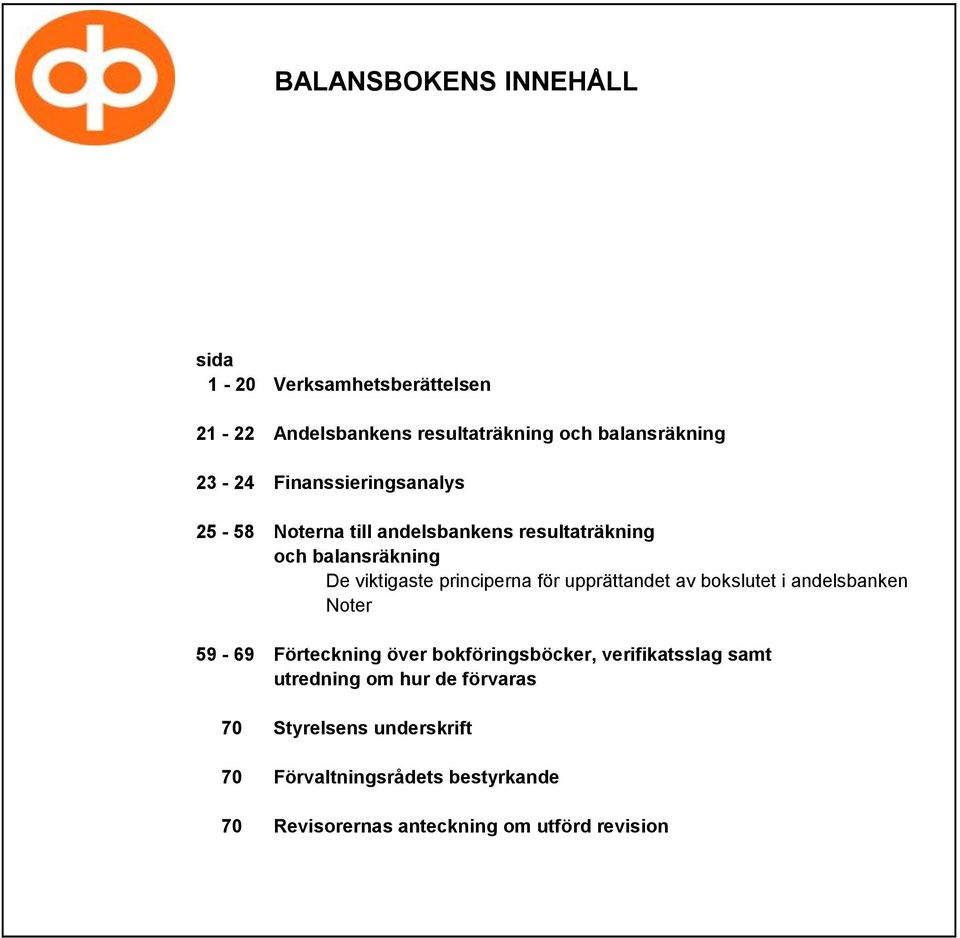 upprättandet av bokslutet i andelsbanken Noter 59-69 Förteckning över bokföringsböcker, verifikatsslag samt utredning