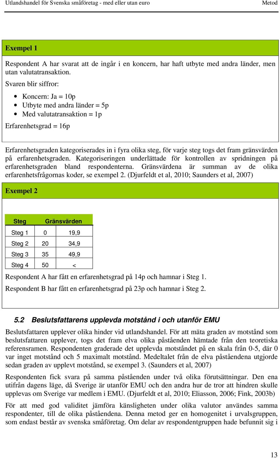 fram gränsvärden på erfarenhetsgraden. Kategoriseringen underlättade för kontrollen av spridningen på erfarenhetsgraden bland respondenterna.