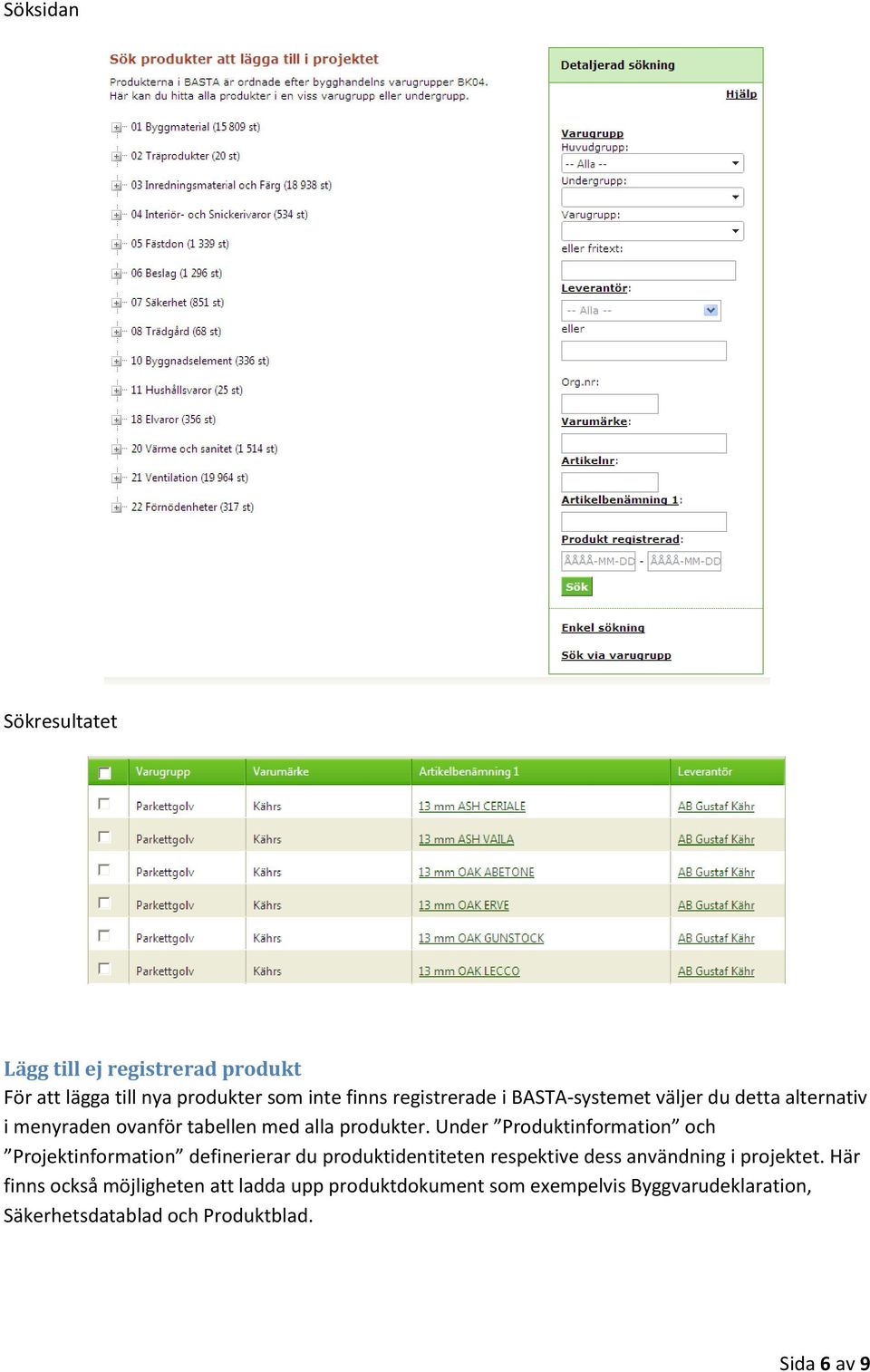 Under Produktinformation och Projektinformation definerierar du produktidentiteten respektive dess användning i