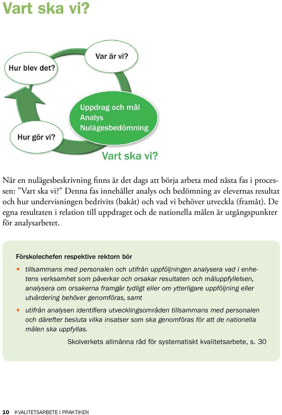 De egna resultaten i relation till uppdraget och de nationella målen är utgångspunkter för analysarbetet.