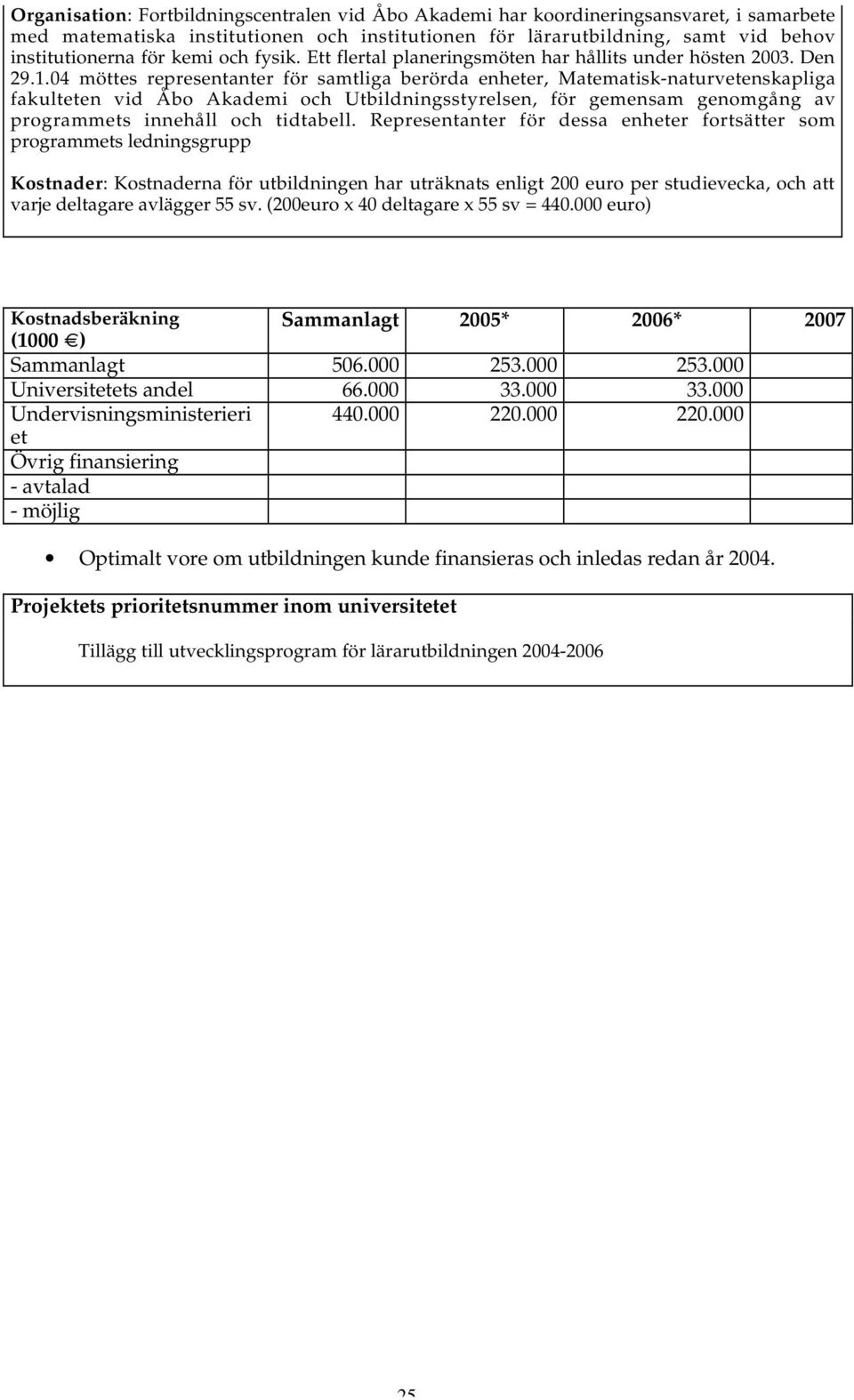 04 möttes representanter för samtliga berörda enheter, Matematisk-naturvetenskapliga fakulteten vid Åbo Akademi och Utbildningsstyrelsen, för gemensam genomgång av programmets innehåll och tidtabell.