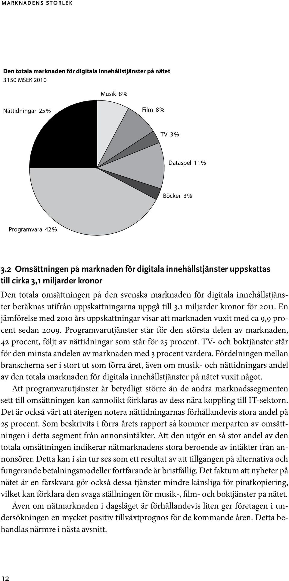 uppskattningarna uppgå till 3,1 miljarder kronor för 2011. En jämförelse med 2010 års uppskattningar visar att marknaden vuxit med ca 9,9 procent sedan 2009.