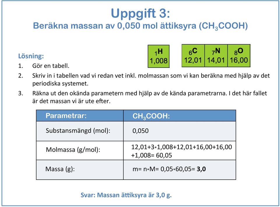 Räkna ut den okända parametern med hjälp av de kända parametrarna. I det här fallet är det massan vi är ute eter.