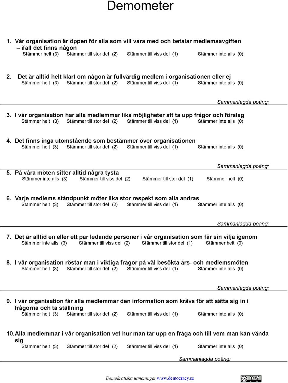 Det är alltid helt klart om någon är fullvärdig medlem i organisationen eller ej Stämmer helt (3) Stämmer till stor del (2) Stämmer till viss del (1) Stämmer inte alls (0) Sammanlagda poäng: 3.