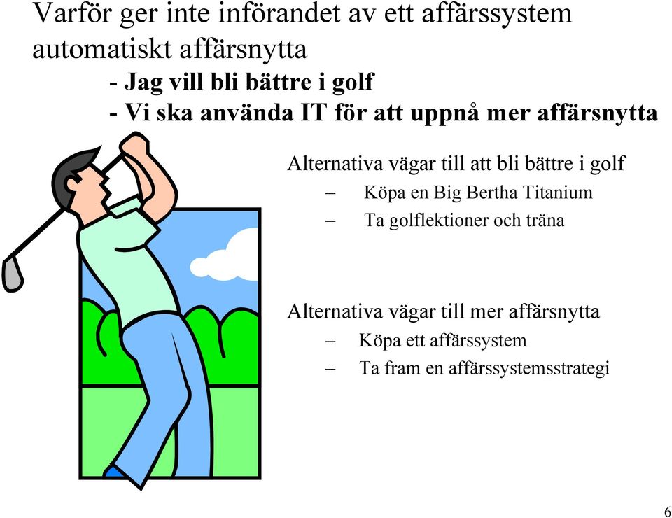 att bli bättre i golf Köpa en Big Bertha Titanium Ta golflektioner och träna