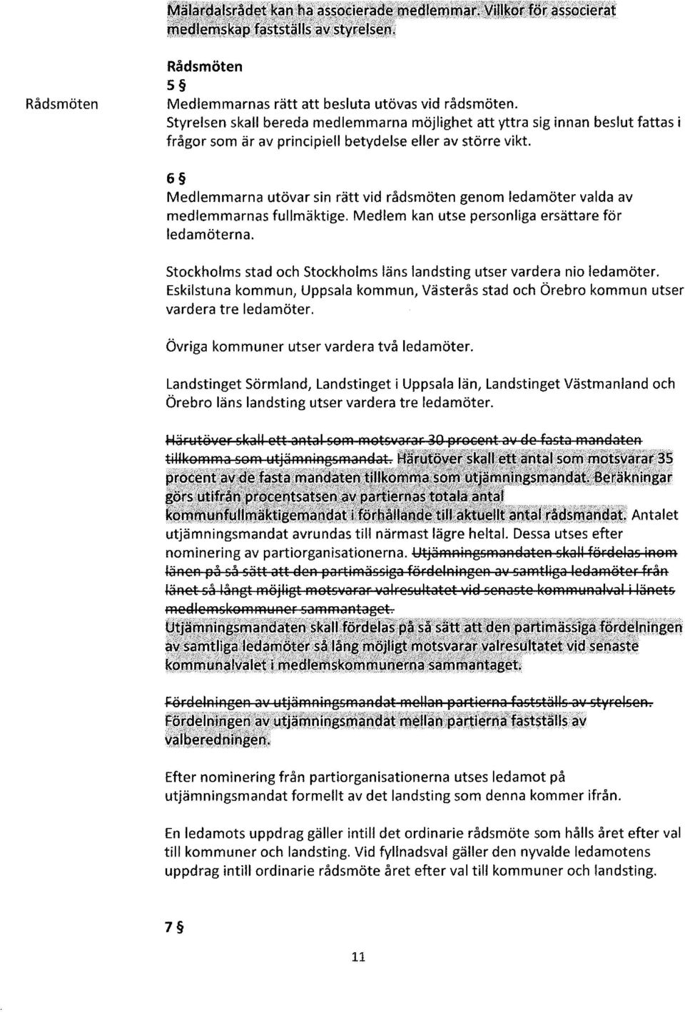 6 Medlemmarna utövar sin rätt vid rådsmöten genom ledamöter valda av medlemmarnas fullmäktige. Medlem kan utse personliga ersättare för ledamöterna.