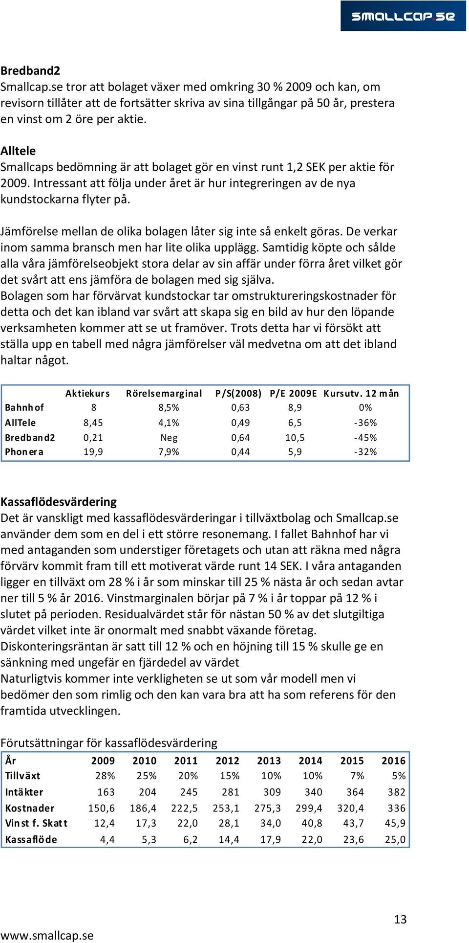 Jämförelse mellan de olika bolagen låter sig inte så enkelt göras. De verkar inom samma bransch men har lite olika upplägg.