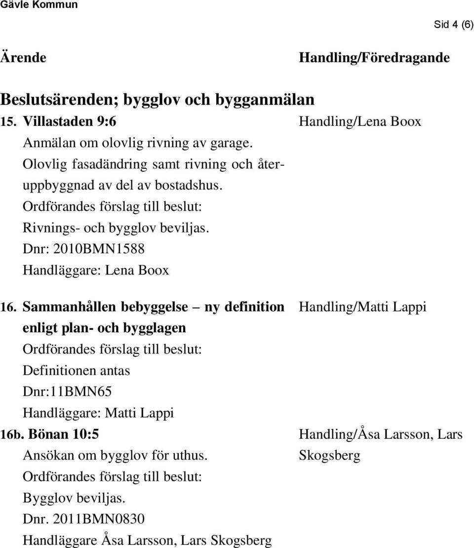 Dnr: 2010BMN1588 Handläggare: Lena Boox 16.