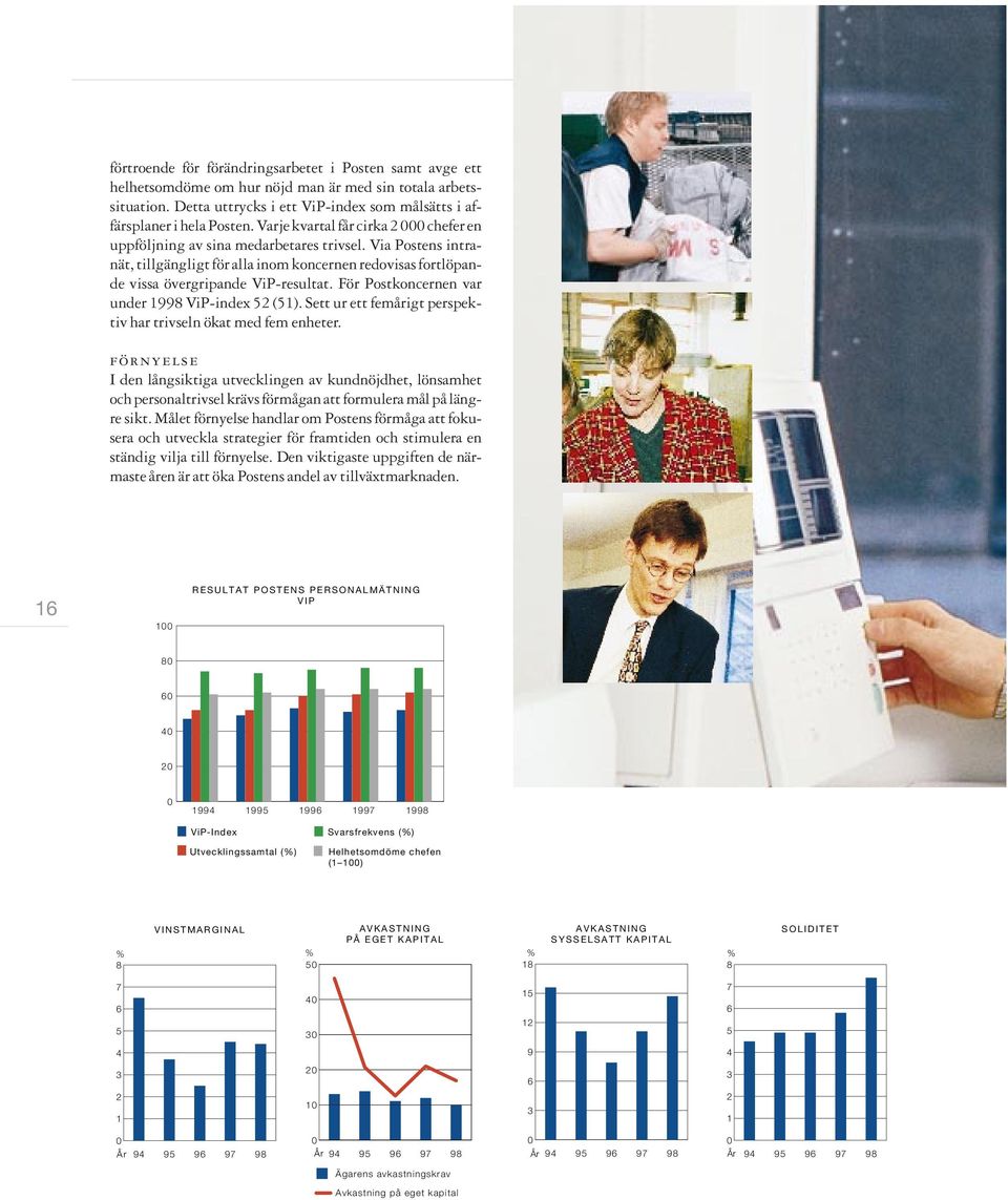 Via Postens intranät, tillgängligt för alla inom koncernen redovisas fortlöpande vissa övergripande ViP-resultat. För Postkoncernen var under 19 ViP-index 52 (51).